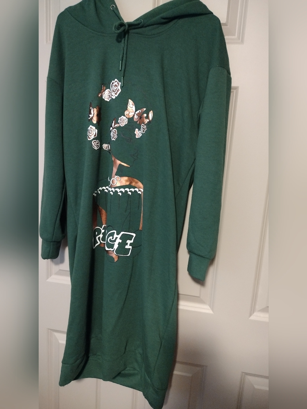 Ashley Stewart Green Hooded Long Sleeve Graphic Dress Size 14-16